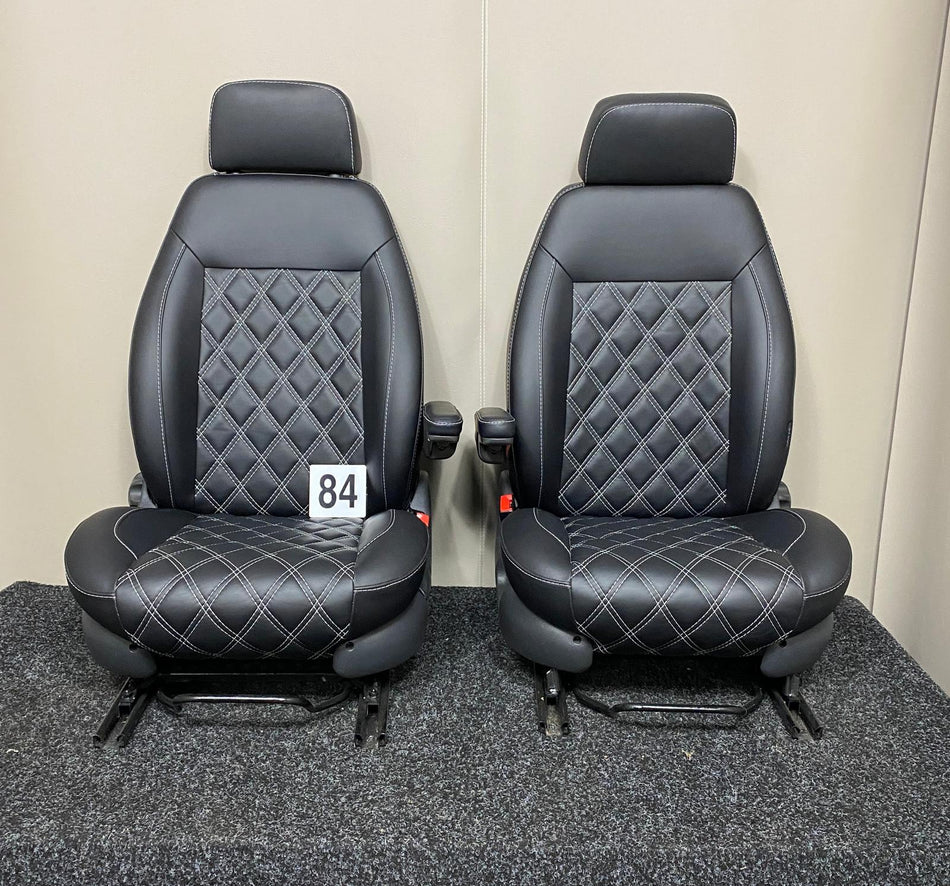 Pair of heated MK2 Replacement Captain Seats in black Nappa leather with white diamond stitching