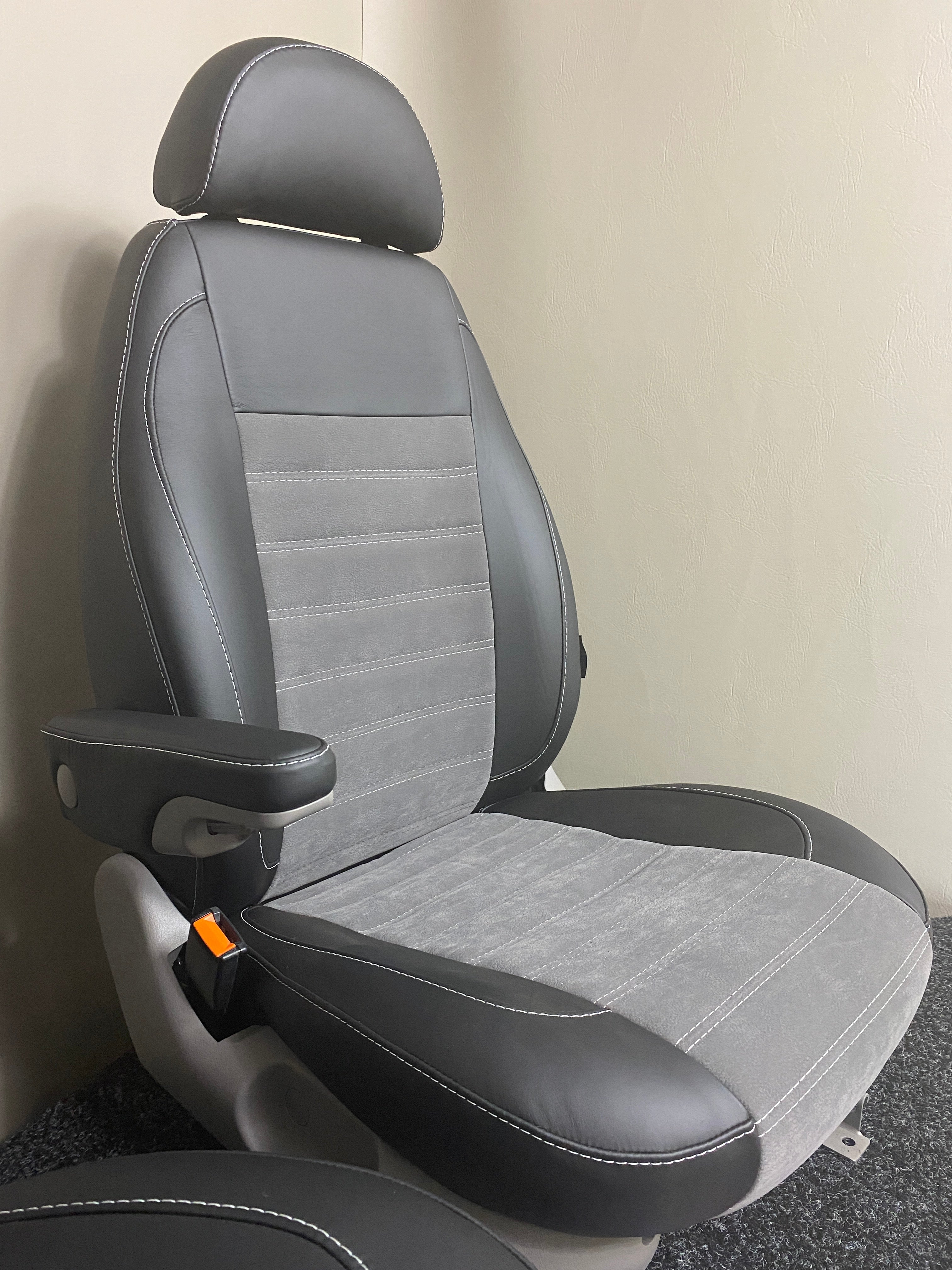 MK2 Swivel Captain Seat, angled view highlighting the light grey faux centre panel with Bentley stitching and black leatherette sides.