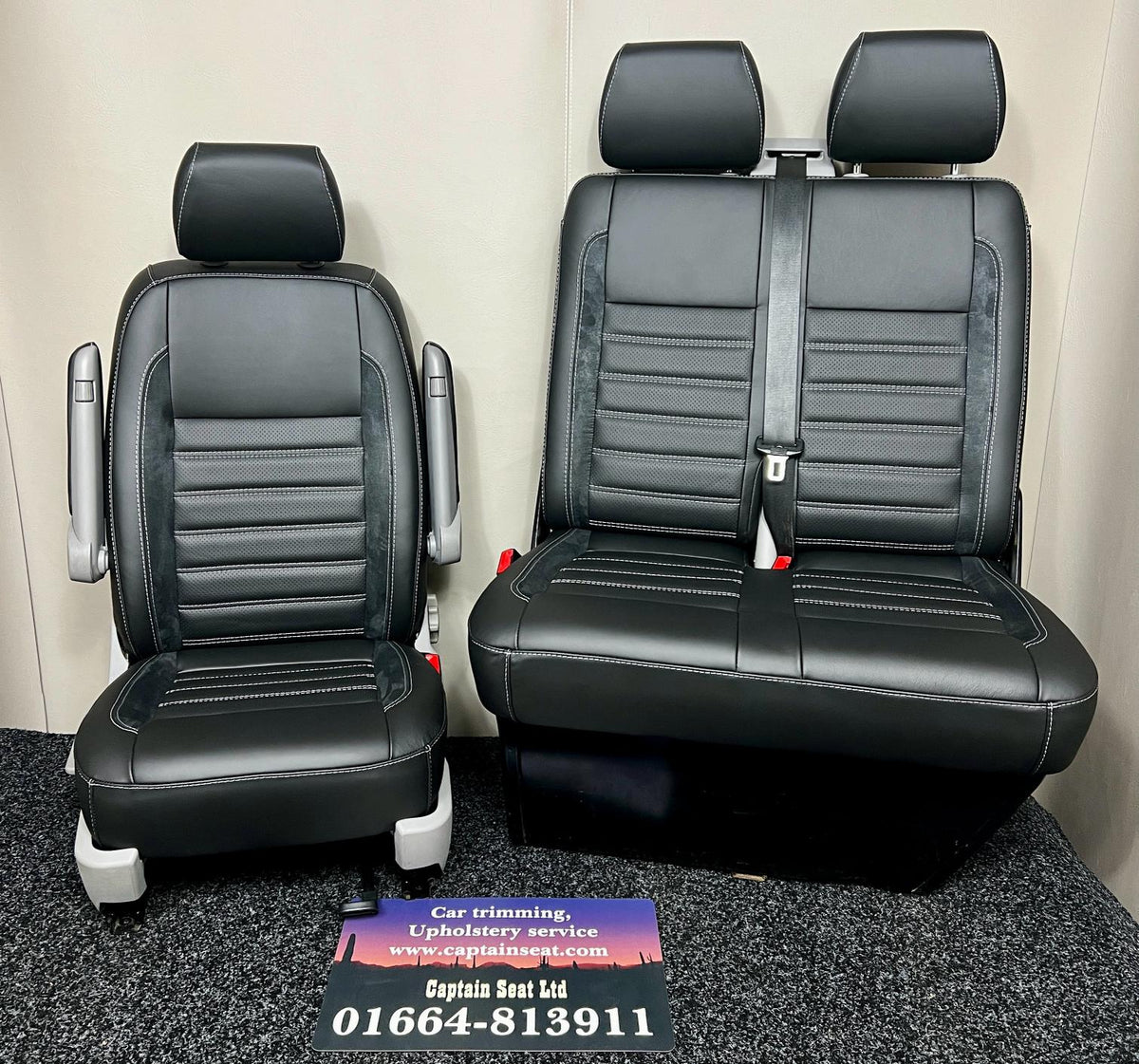 T5 & T6 VW - G-Dub Style - Horizontal Seats in real leather with perforated centre panels, Bentley stitch pattern and Alcantara inserts.