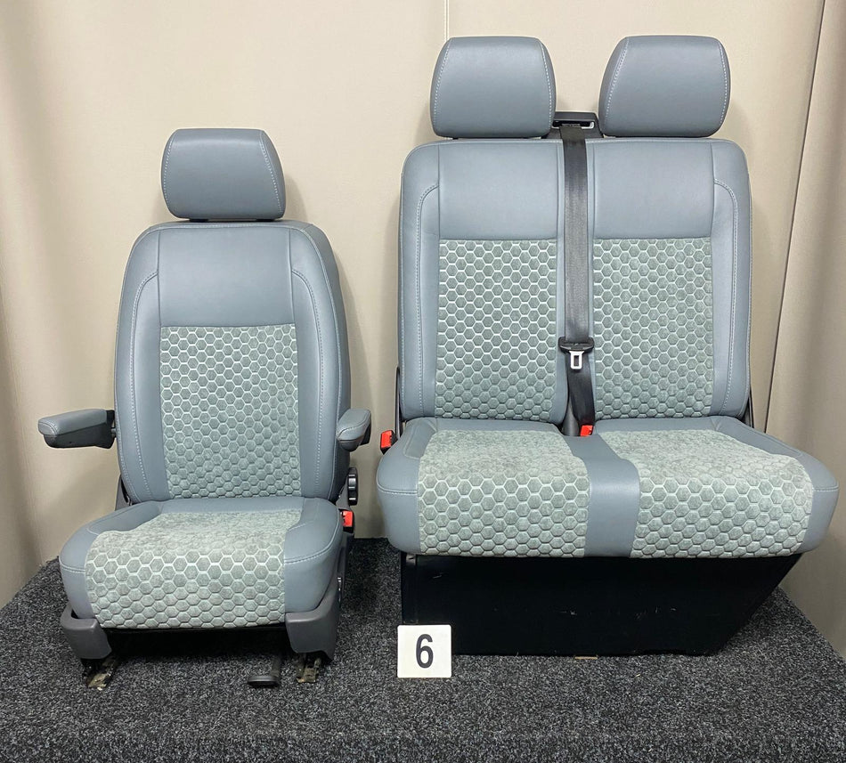 VW Factory T5 T6 front seats 2+1 in grey leatherette with grey honeycomb centre panels